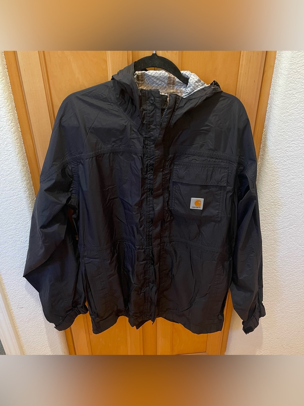 Carhartt Black Hooded Rain Jacket Mens Medium Lightweight Full Zip